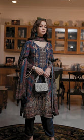 Attractive Blue Satin Digital Print Salwar Suit